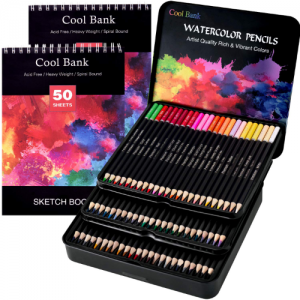 72 Watercolor Pencils Set with 2 x 50 Page Drawing Pad - best watercolor pencil set